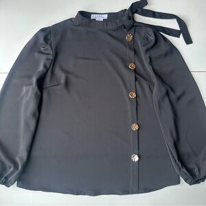 L.I.F.E. Women’s Solid Black Long Sleeve Top Button Down Size:M Medium